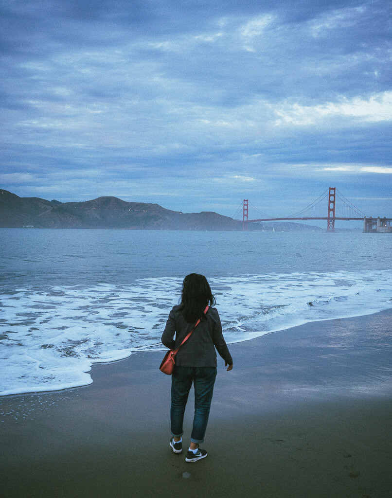 romantic sunset in San Francisco at China Beach