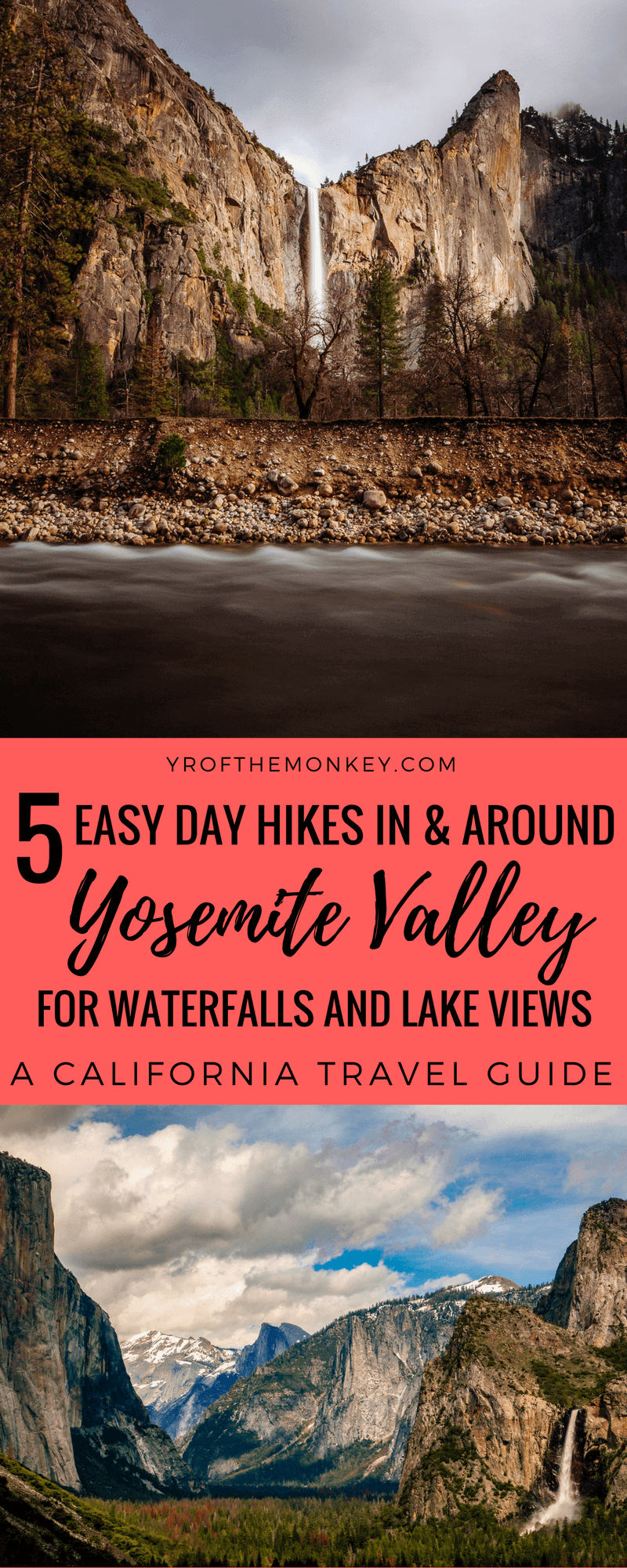 Looking for easy Yosemite hikes to see some gorgeous waterfalls and other attractions in Yosemite National Park, California? This post with 5 such easy to moderate day hikes in and around Yosemite valley has you covered if you are a non hiker! Includes a hike to a secret waterfall where there is practically no one! Pin this post to your California or US national parks board! #yosemitenationalpark #yosemitehiking #easydayhikes #californiatravel #USA #USnationalparks
