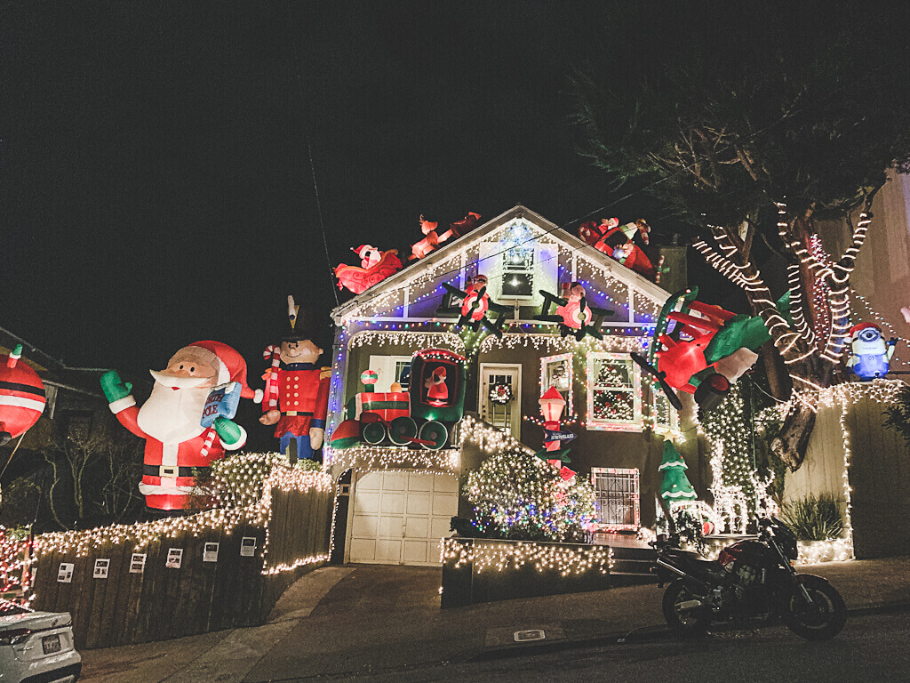 Holiday lights and Christmas decor in San Francisco