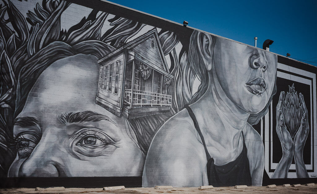 Paola Delfin mural in Sacramento, wide open walls