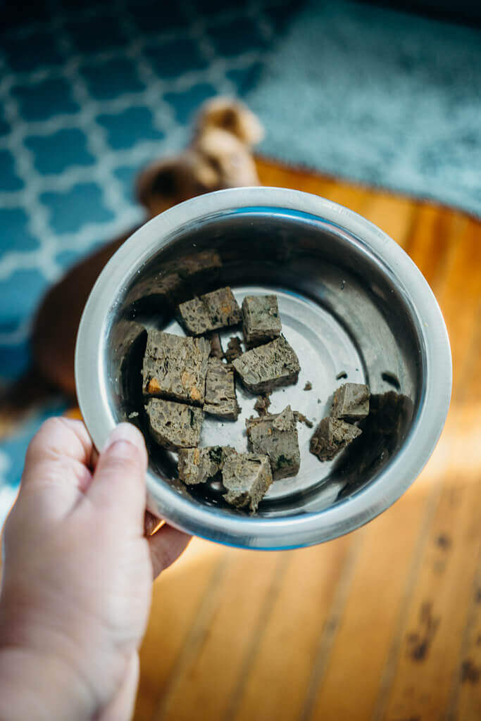 A Pup Above dog food patty in a bowl